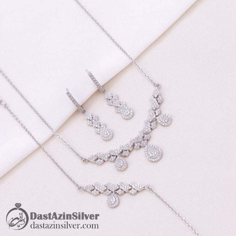 سرویس نقره جواهر میکرو ظریف زنانه کد da327