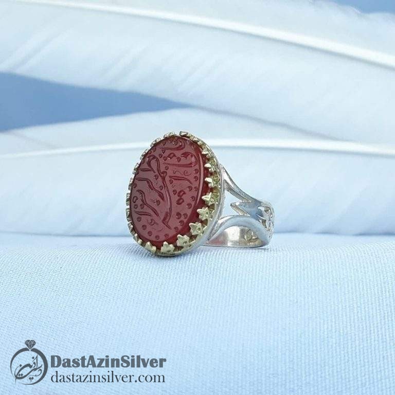 انگشتر نقره عقیق سرخ خطی یا فاطمه الزهرا(س)