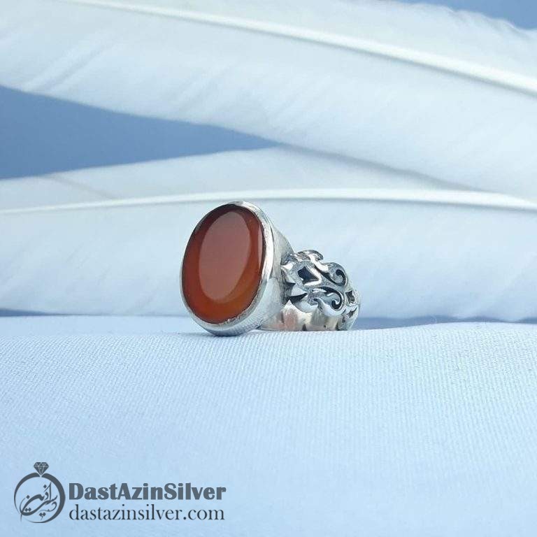 انگشتر نقره عقیق سرخ یمنی مردانه با رکاب طرح رهام سنگین