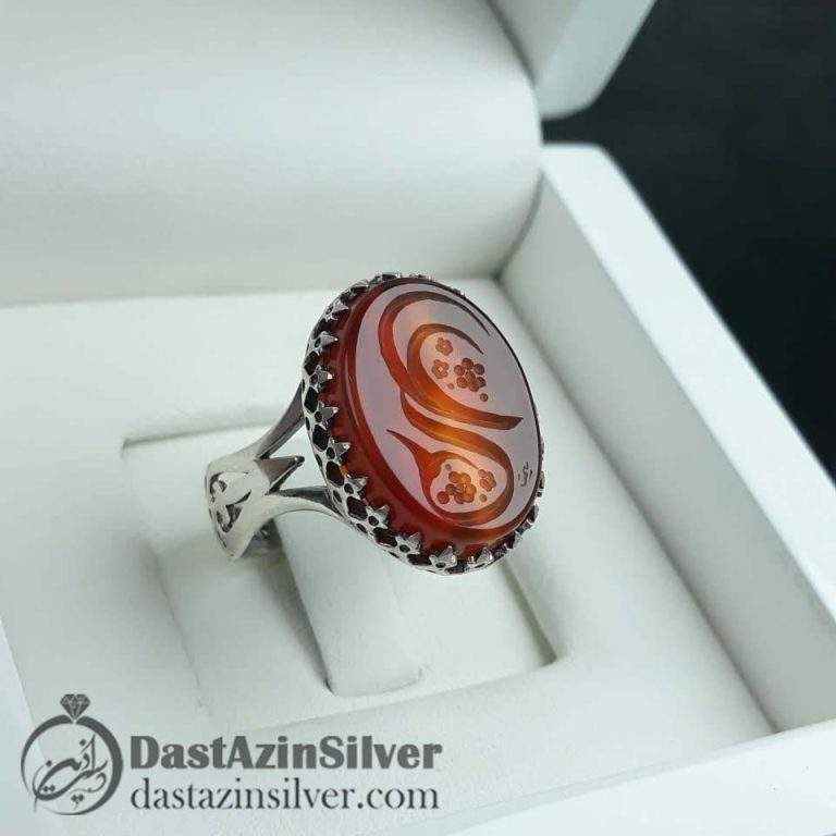 انگشتر نقره عقیق دورنگ خطی علی (ع)